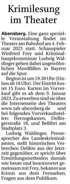 Krimilesung im Theater - Mittelbayerische Zeitung